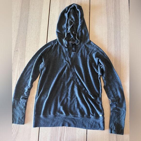 Yogalicious Faux Wrap hooded sweater in heather gray - Size Large - Picture 1 of 6